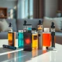 Showcase of Vape & E-Liquids in a stylish modern living room with vibrant colors.