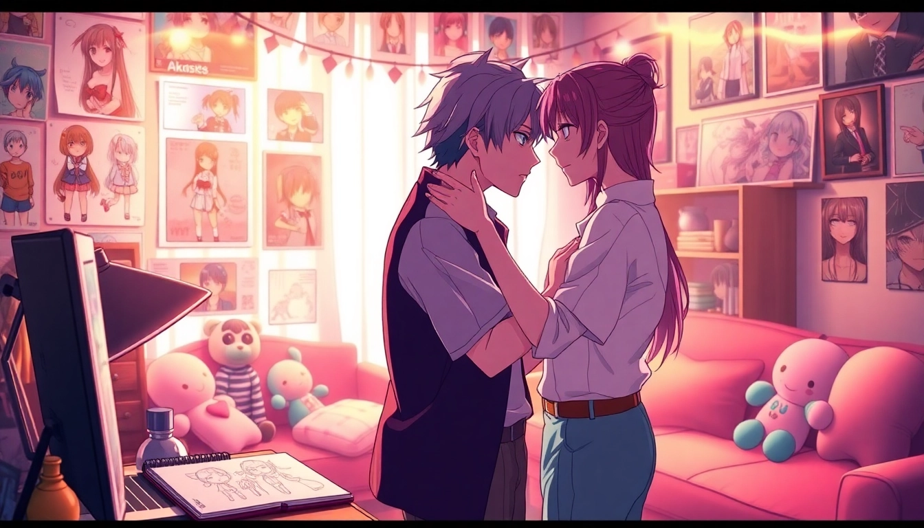 Anime sex scene with intimate characters in a cozy, romantic setting.