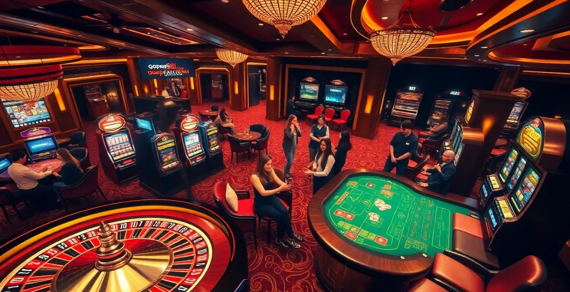 Engage in thrilling games at a luxurious casino showcasing Gopay88 Daftar among vibrant slot machines.