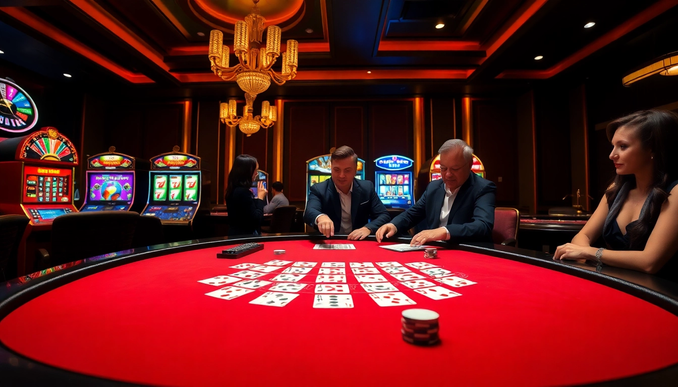 Experience the thrill of gambling with https://hanoiculturetravel.com/ at a luxurious casino table featuring a blackjack game and glittering slots.