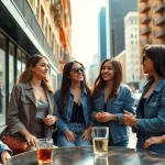 Find OnlyFans girls in my area through vibrant social interactions in an urban café setting.