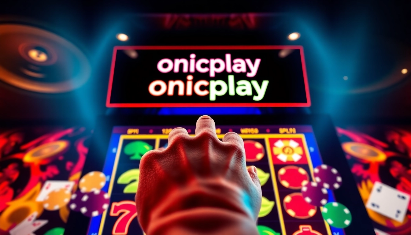 Engage with onicplay's vibrant online casino experience, featuring slot machines and poker elements.