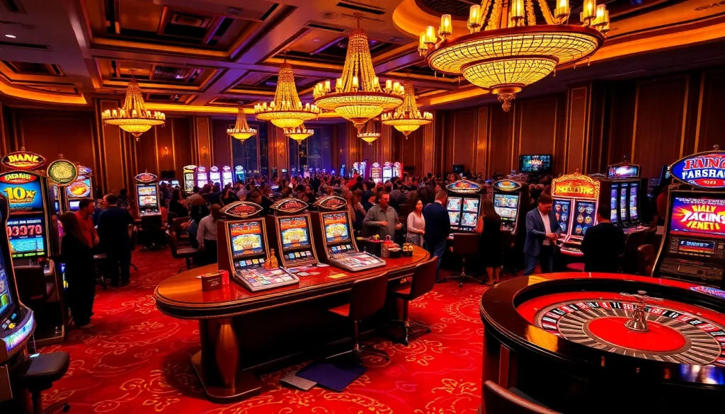 Excited players enjoying an idn slot game in a luxurious casino environment.