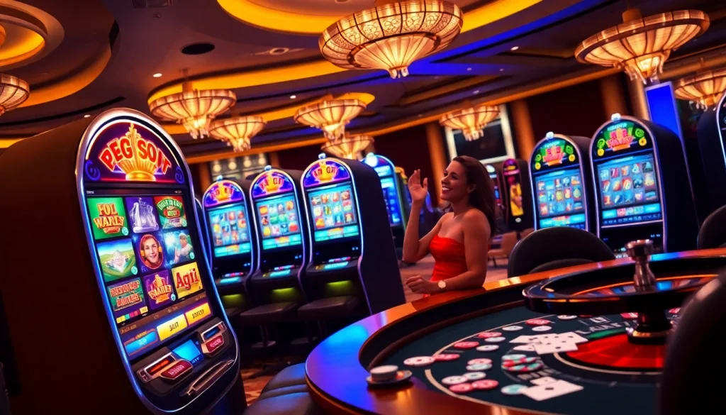 Experience thrilling PG slot demo gameplay with vibrant slot machines and excited players.