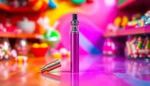 Showcase a colorful candy vape pen with vibrant hues and playful background elements.