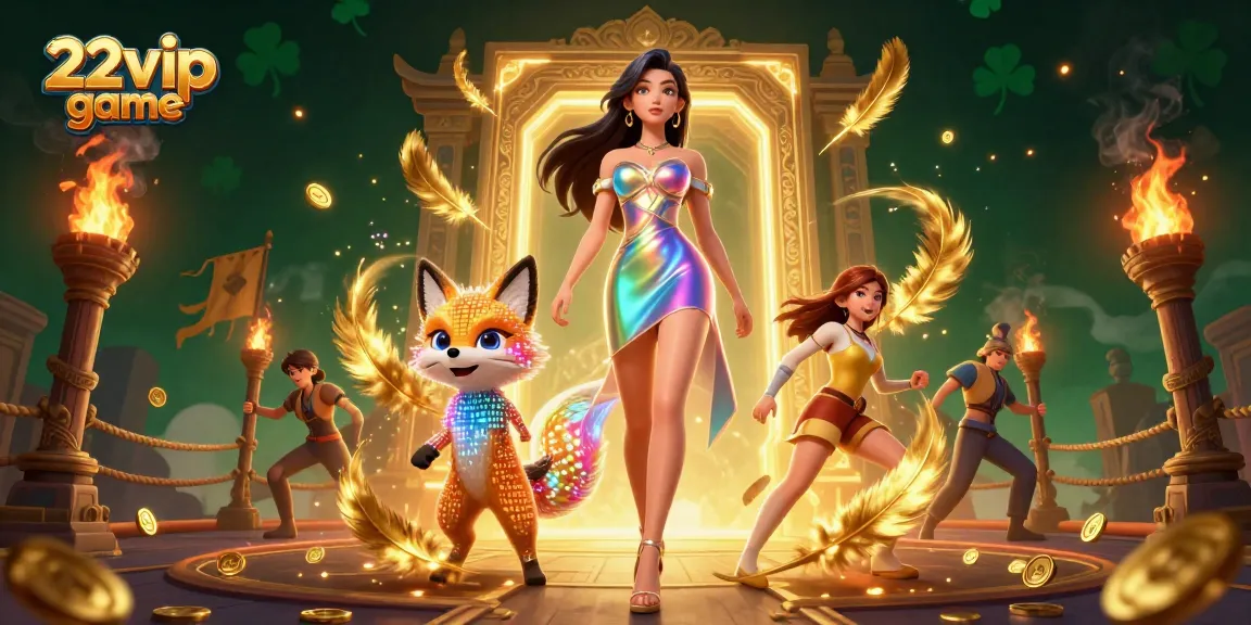 Engage in thrilling moments with 22vip game amidst vibrant characters and dynamic casino elements.